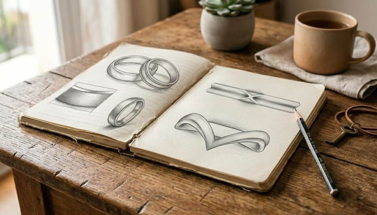 Nuestras alianzas de boda con diseño en V que encajan entre sí